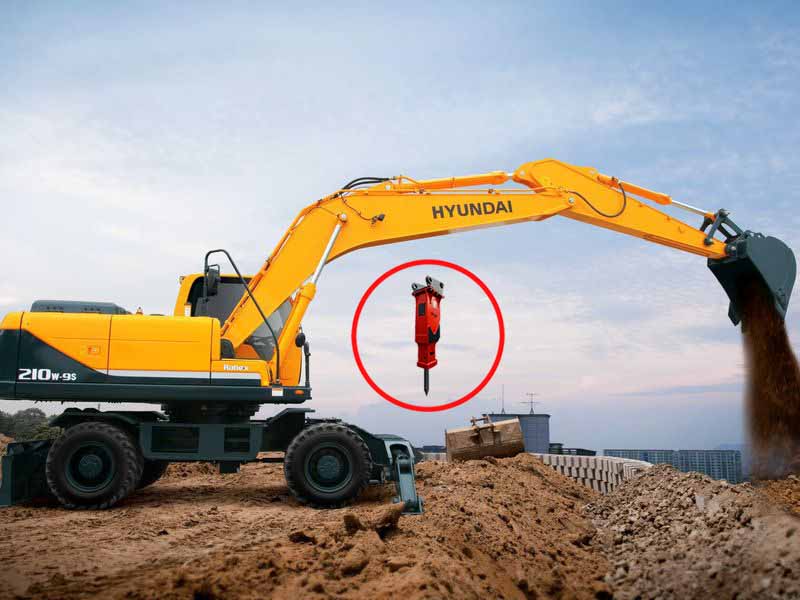 Аренда экскаватора Hyundai R210W-9S с гидромолотом